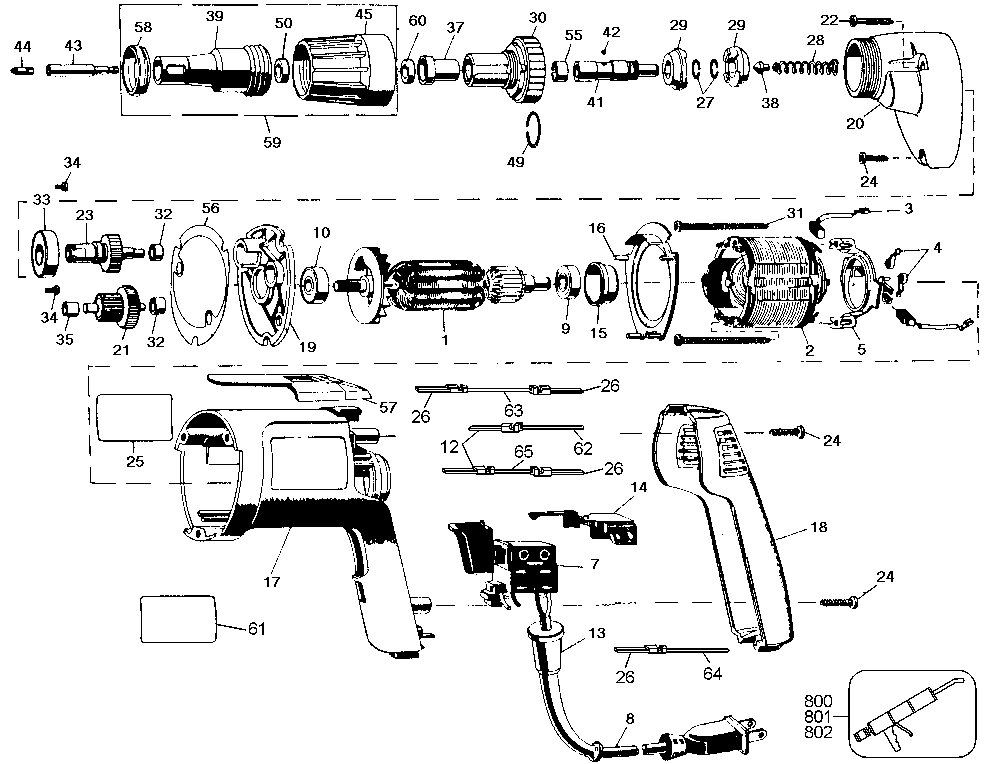 Default Diagram and Parts List for 2038-220 Type 101 Black and Decker Screwdriver